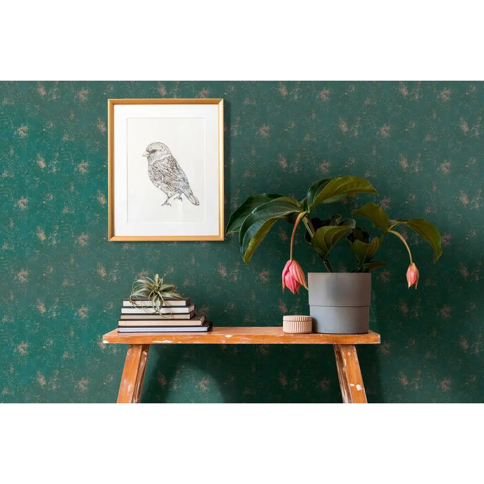 A.S. Cr&eacute;ation behang met structuur groen, goud en turquoise - 53 cm x 10.05 m