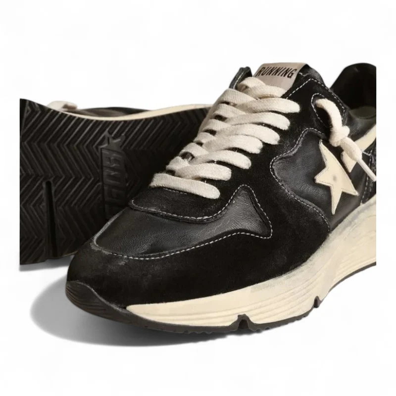 Running Sole sneakers in black nappa leather and suede with white leather star