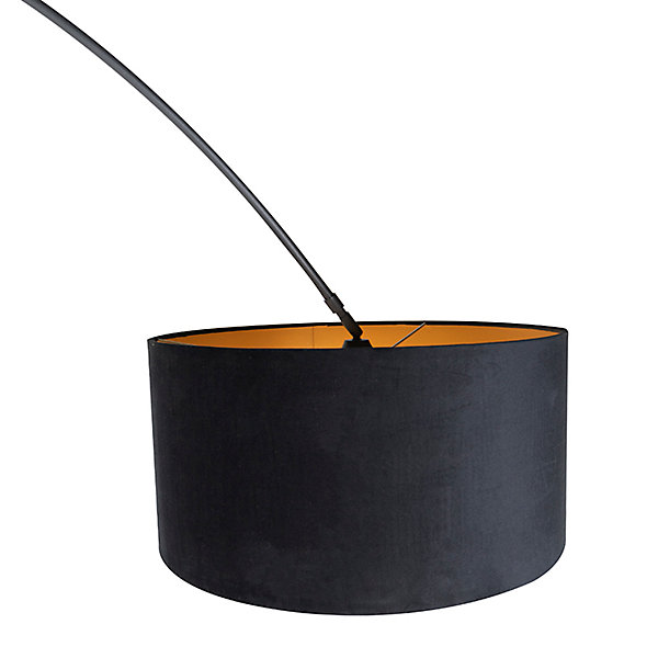 Lampe à arc noire avec abat-jour en velours noir et or 50 cm - XXL