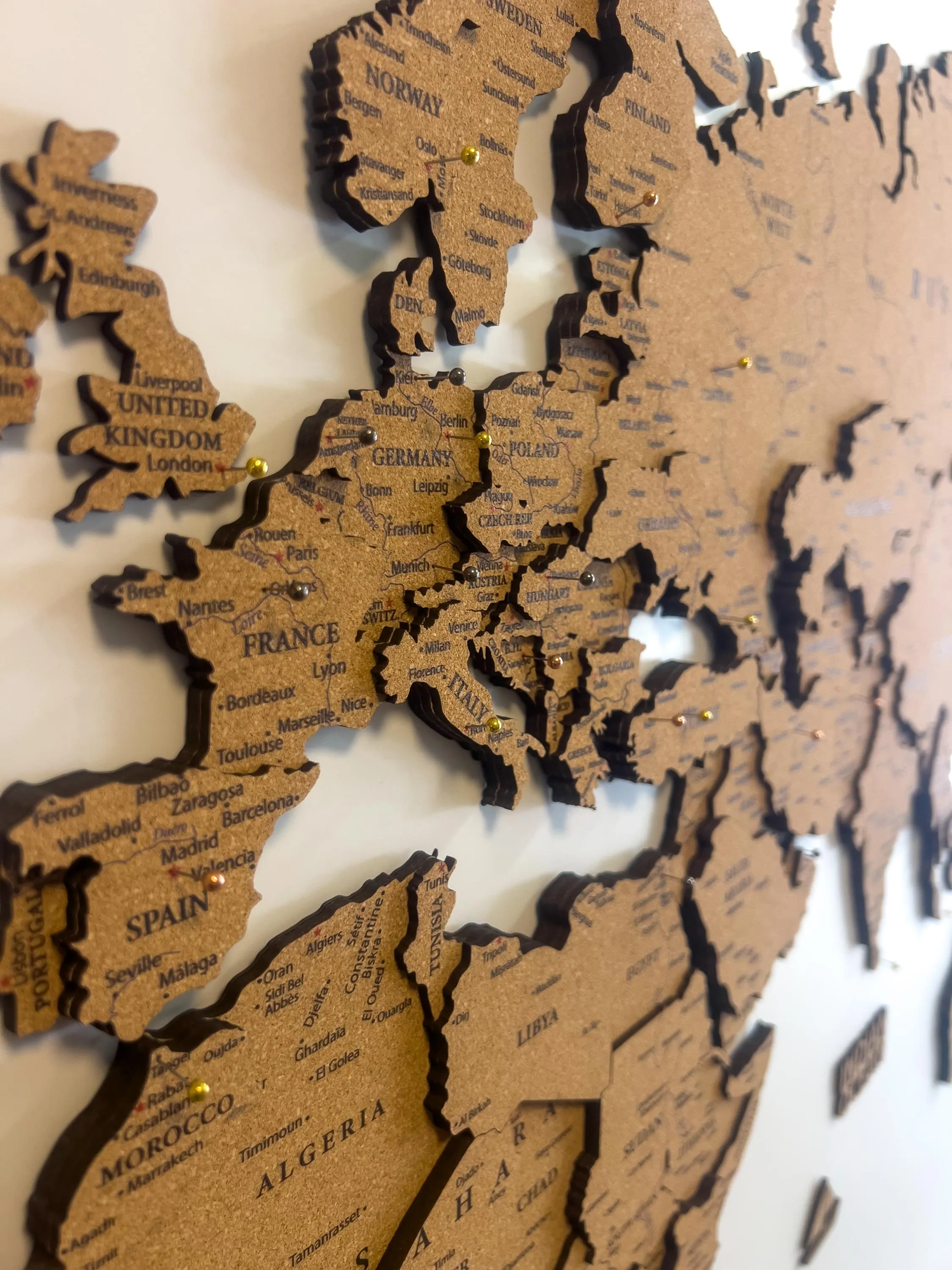3D Cork World Map with Free Pins: Travel Pin Board, Home & Office Decor map