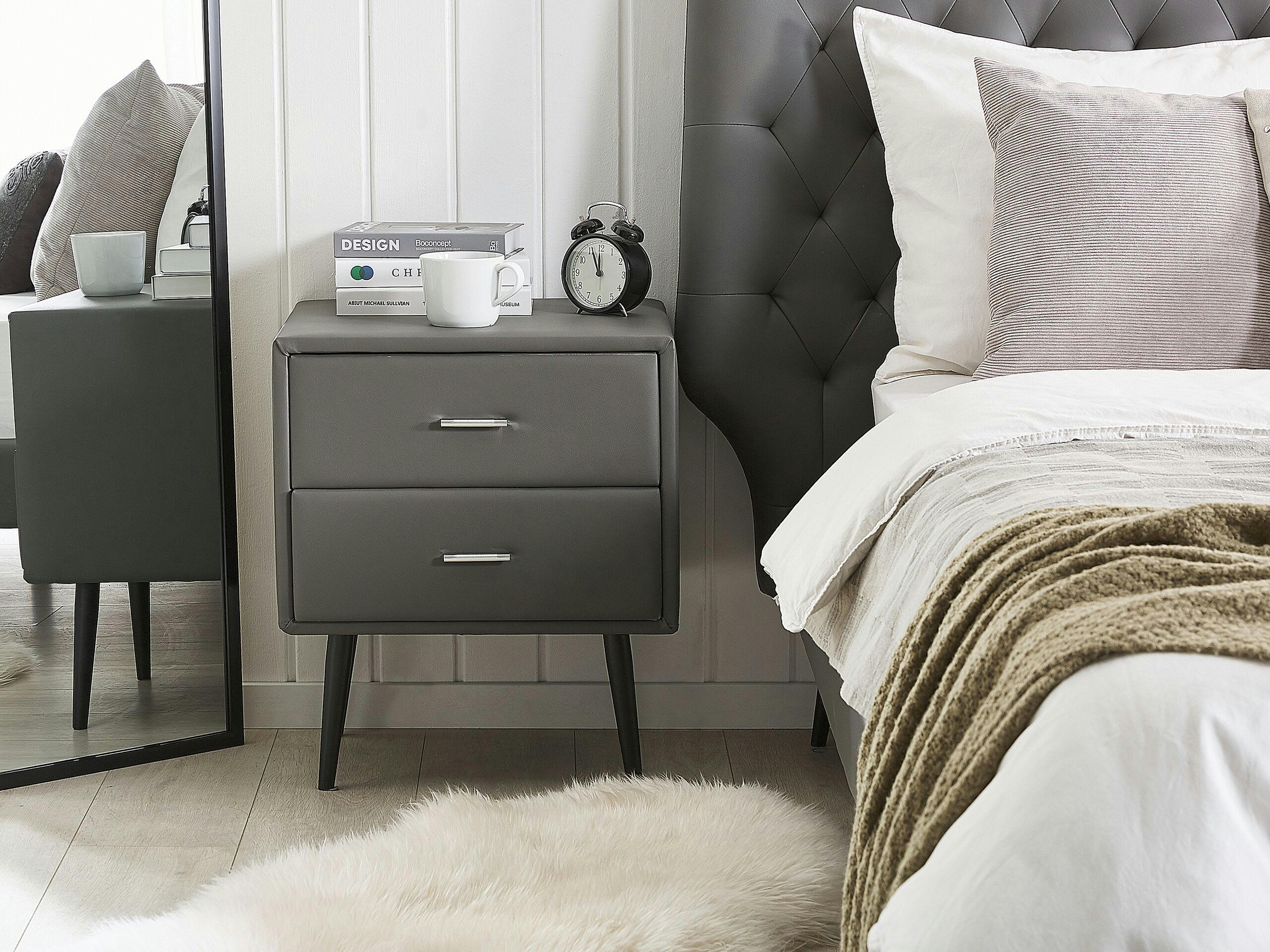ESSONNE - Table de chevet en cuir PU gris