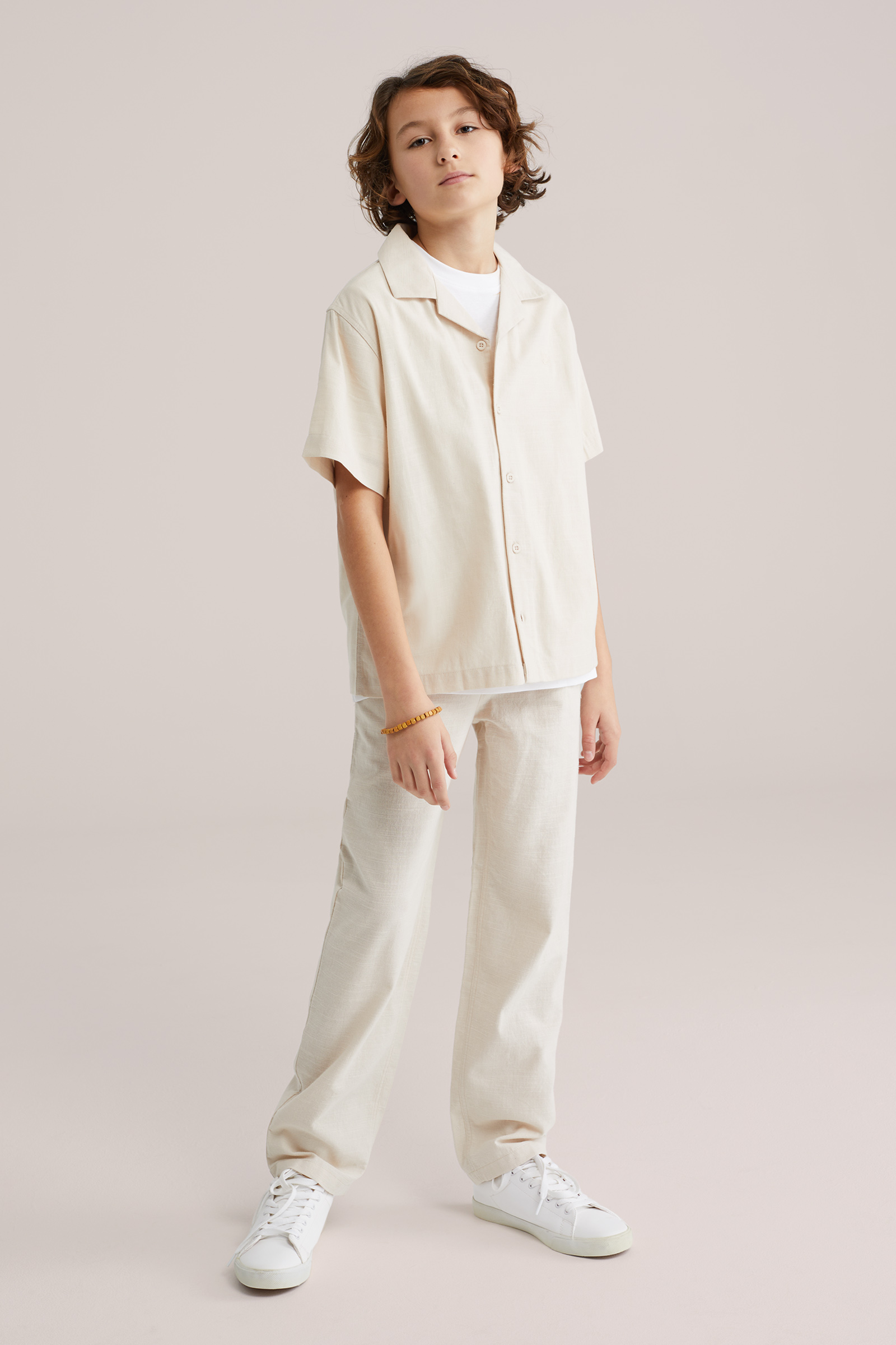 Jongens regular fit broek met linnenlook