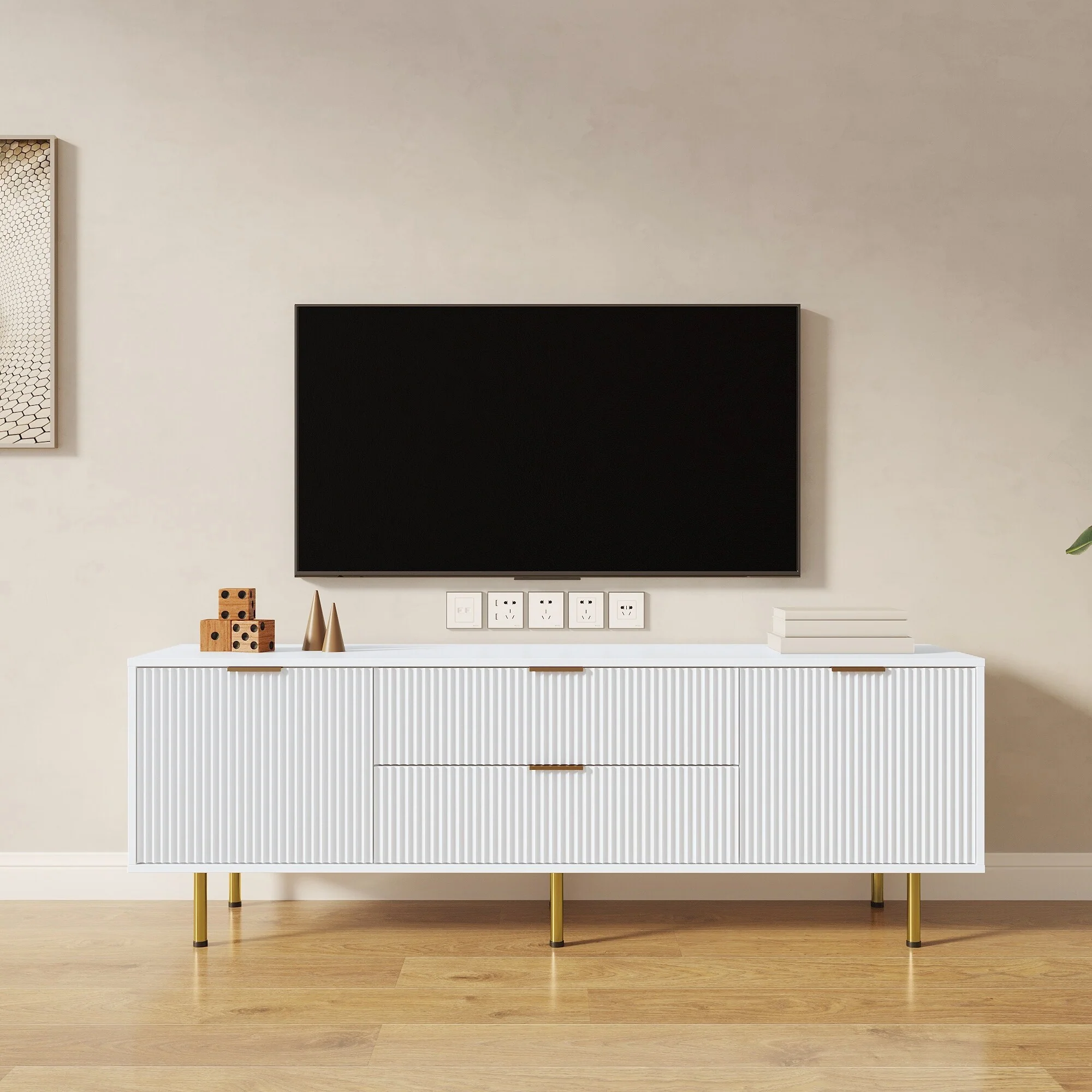 63-Inch Modern TV Cabinet with Two Drawers ,Stylish and Functional Storage for Living Room or Bedroom