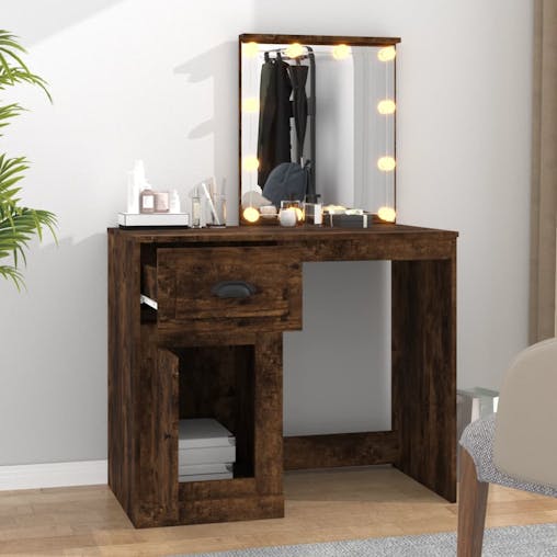 NNEVL Dressing Table with LED Smoked Oak 90x50x132.5 cm Engineered Wood
