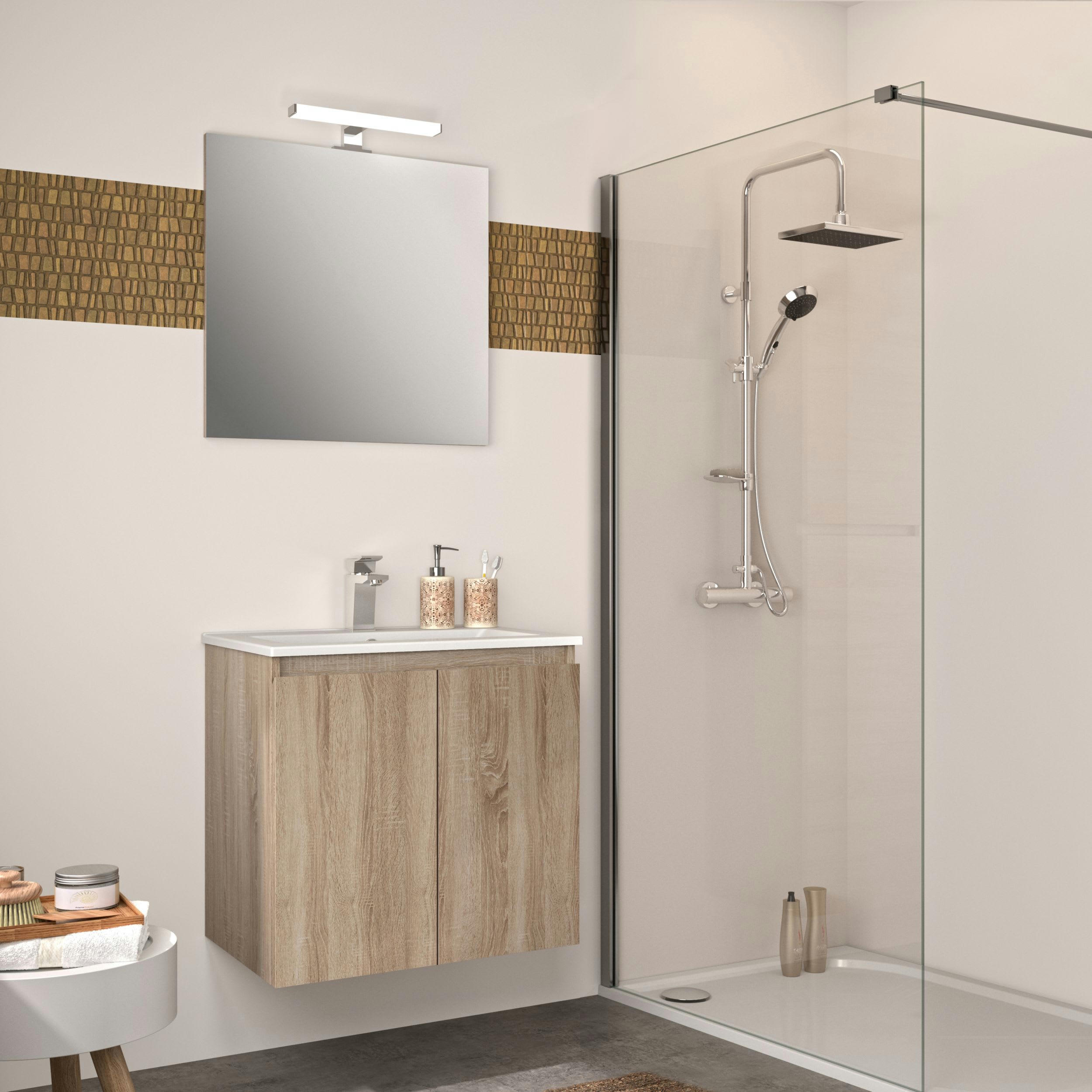 BAZIL - Meuble sous-vasque à suspendre 60cm Chêne Hamilton PPSM Tiroirs