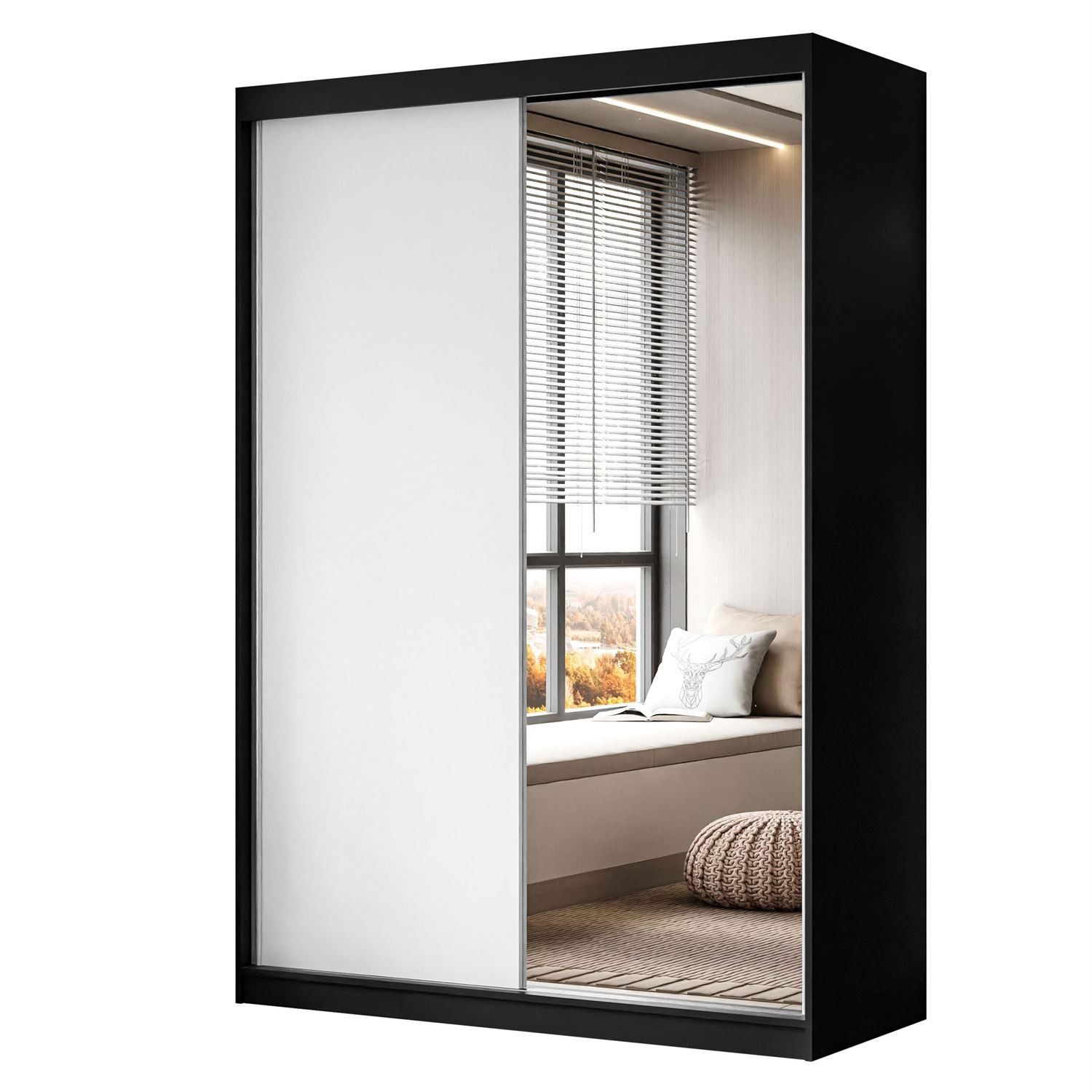 Szafa przesuwna CAMARO II z lustrem 150 cm czarny/biały mat