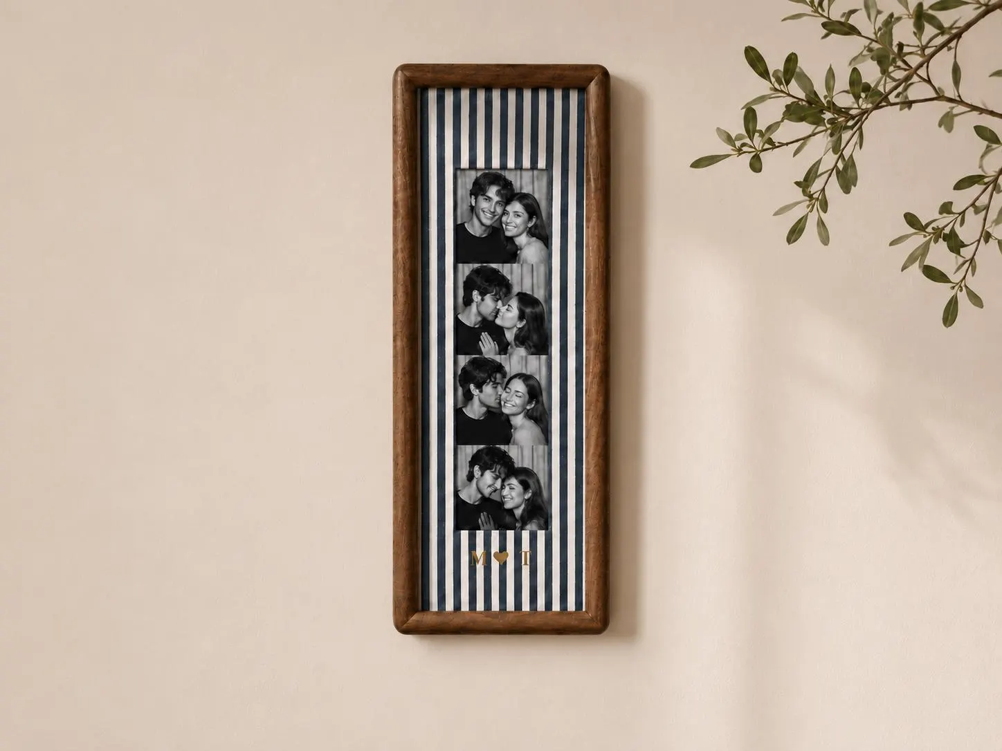 Couple Photo Strip Frame, Custom Photo Booth Picture Frame, Striped Fabric Frame, Anniversary Gift for Couples, Wedding Keepsake, Home Decor