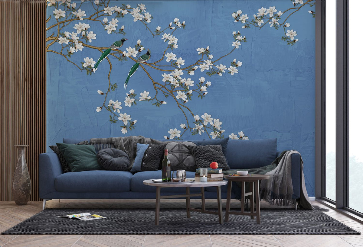 Sanders & Sanders fotobehang bloesemtakken vergrijsd blauw - 270 x 375 cm - 601168