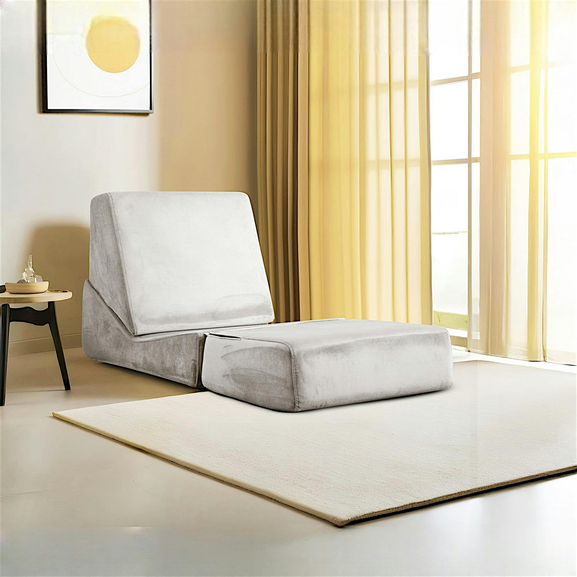 Chauffeuse convertible gris clair velours, lit d'appoint SAPPO