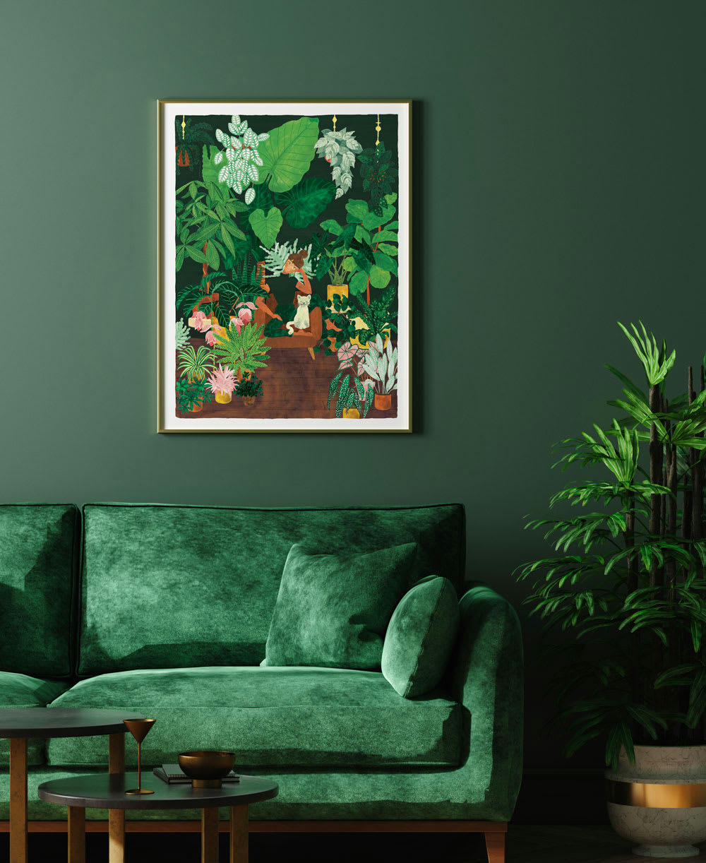 - Affiche illustrée d'une fille entourée de plantes 30x40 cm