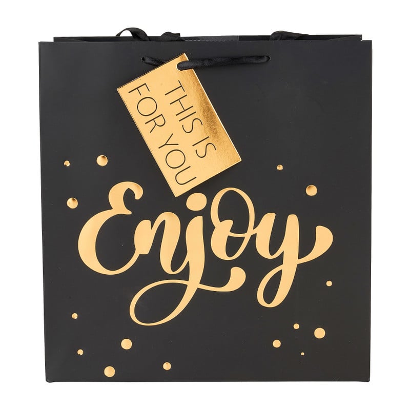 Cadeautasje enjoy - zwart en goud - 26x27 cm