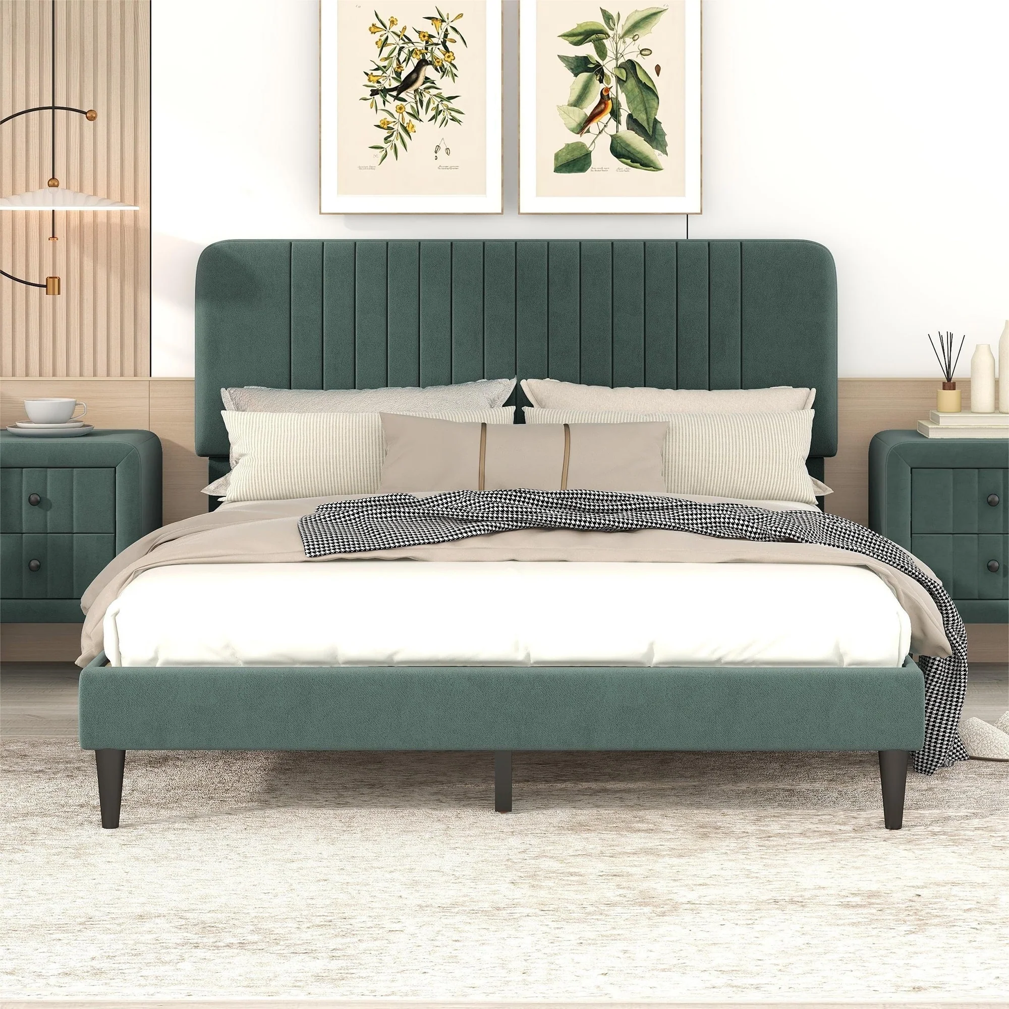 Queen Size Upholstered Platform Bed,No Box Spring Needed, Velvet Fabric