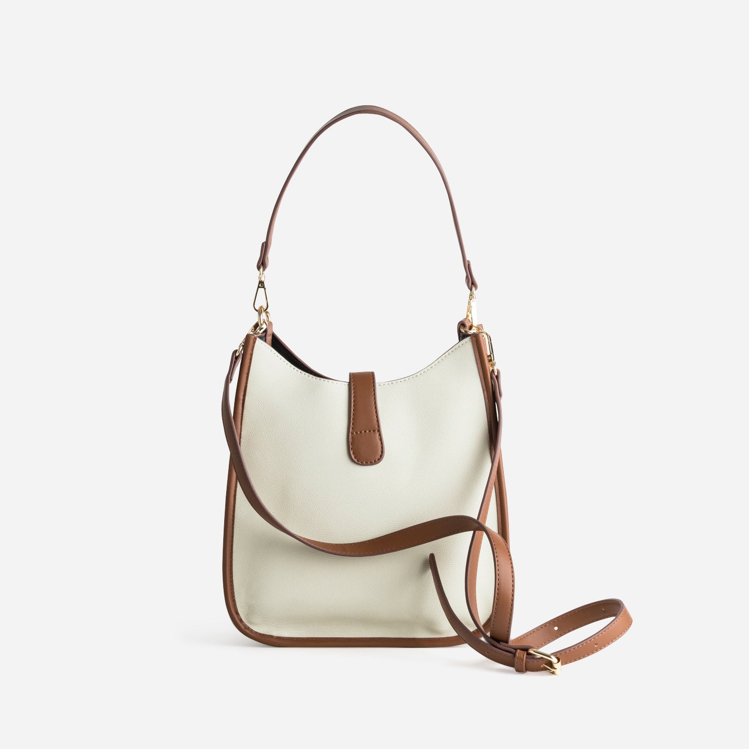 Sac à main écru bordures camel