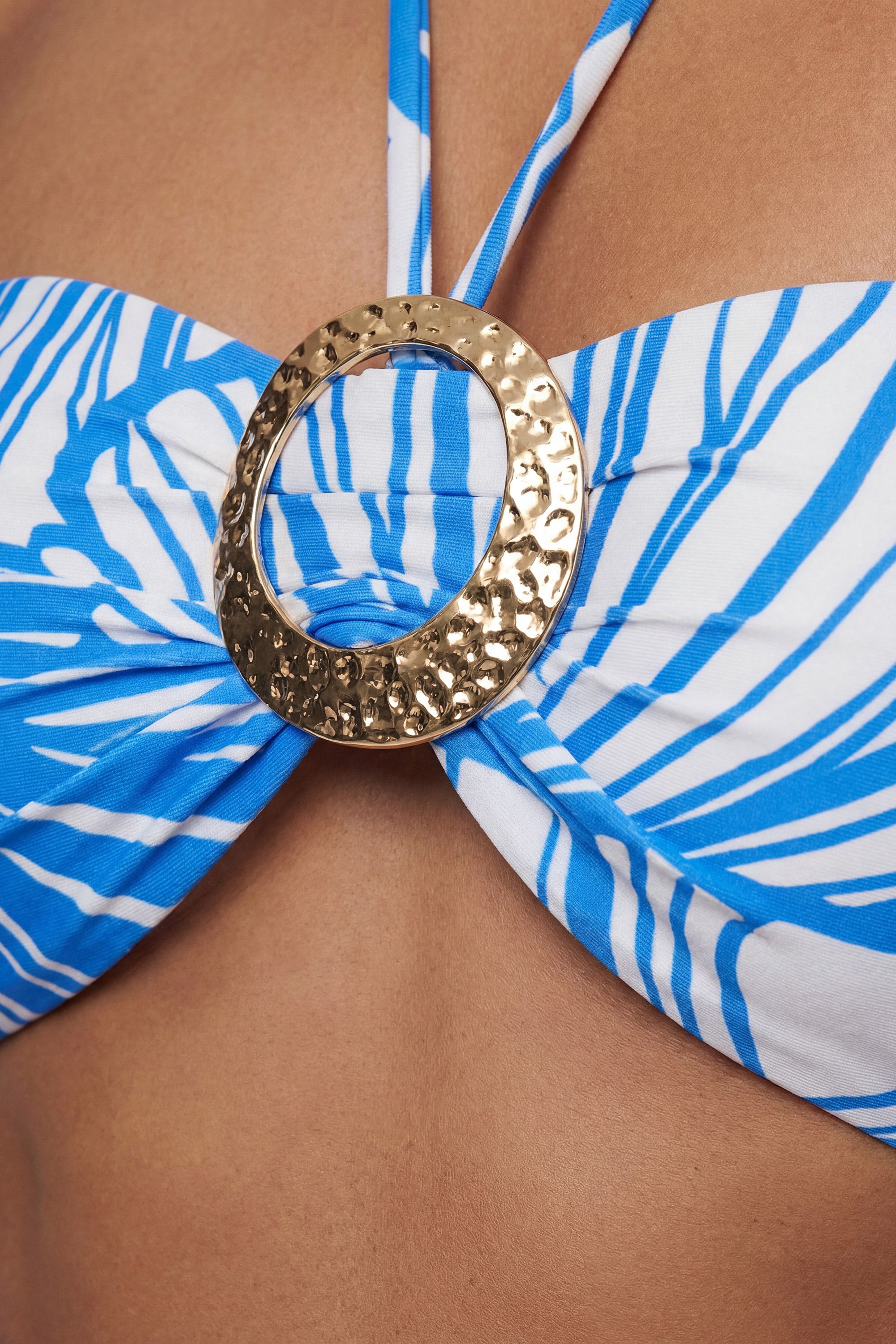 KarenMillen Blue Abstract Print Trim Detail Swimsuit