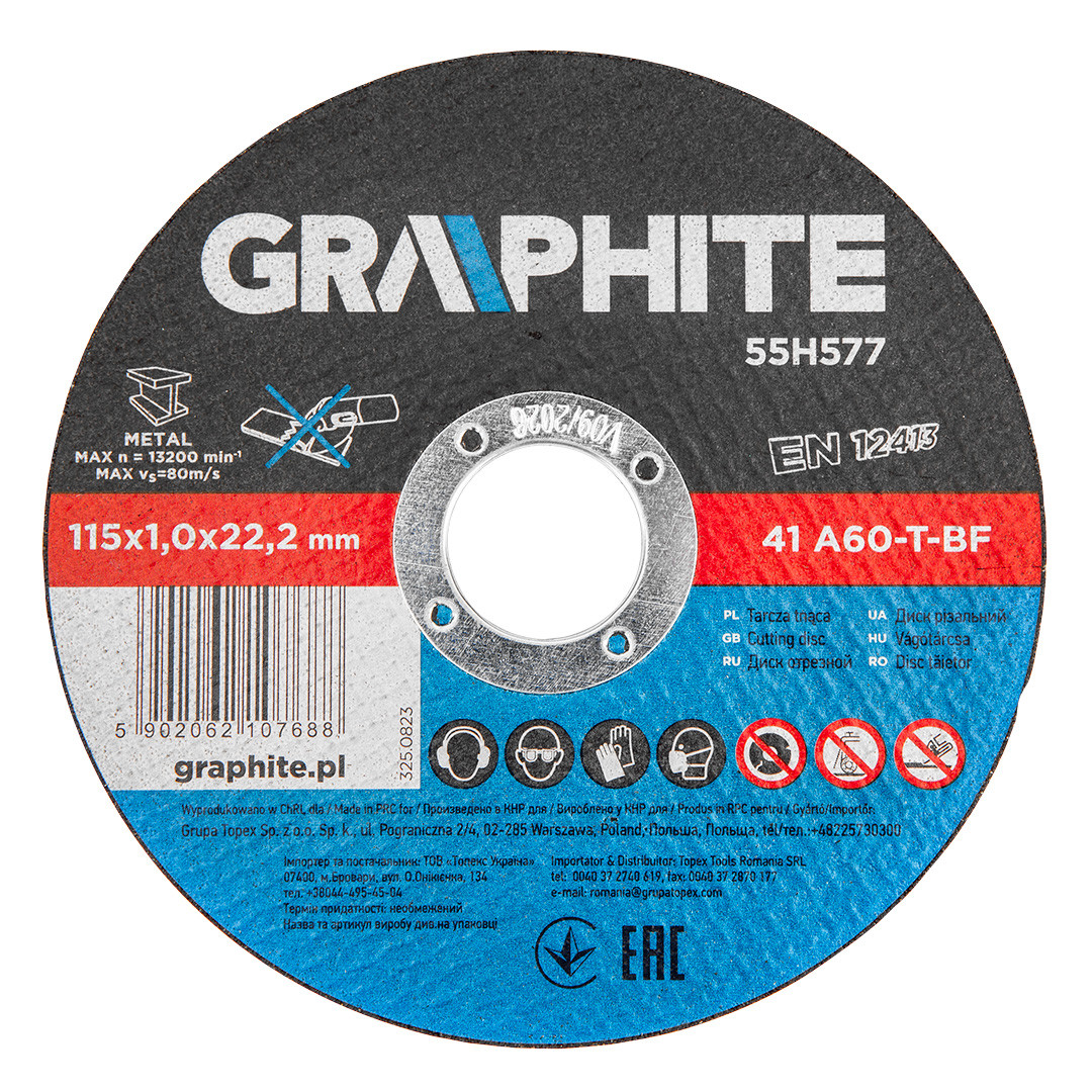 Tarcze tnące do metalu 115x1.0x22.2mm, 10 sztuk GRAPHITE