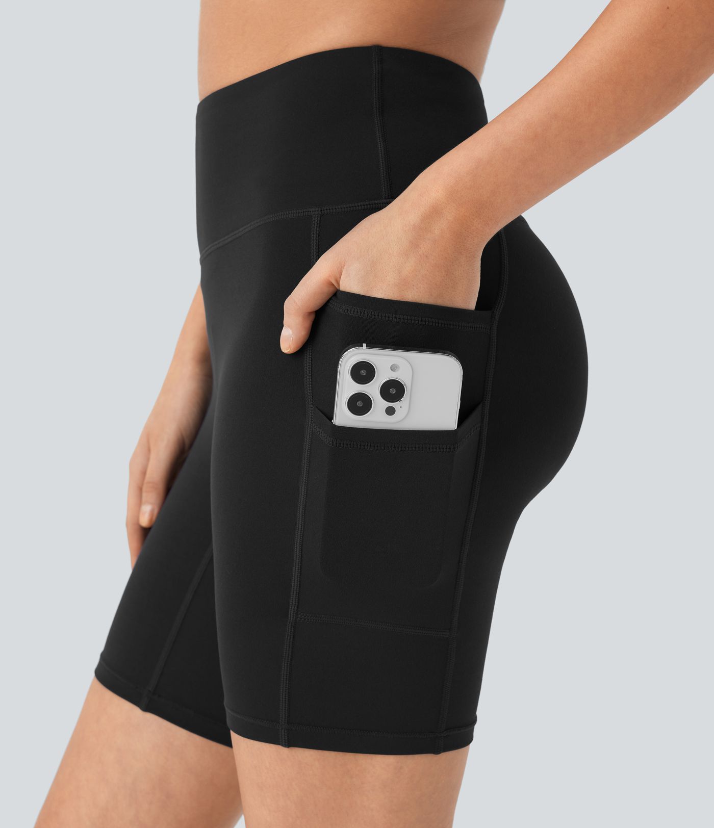 Short cycliste de yoga Softlyzero™ taille haute à double poches 17,5cm - Protection UV UPF50