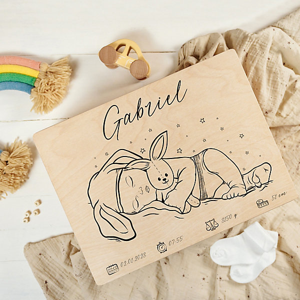 Creative Deco Boîte à Souvenirs Bébé Personnalisée - 40 x 30 x 14 cm - Cadeau Naissance Garçon - Boîte en Bois Personnalisable
