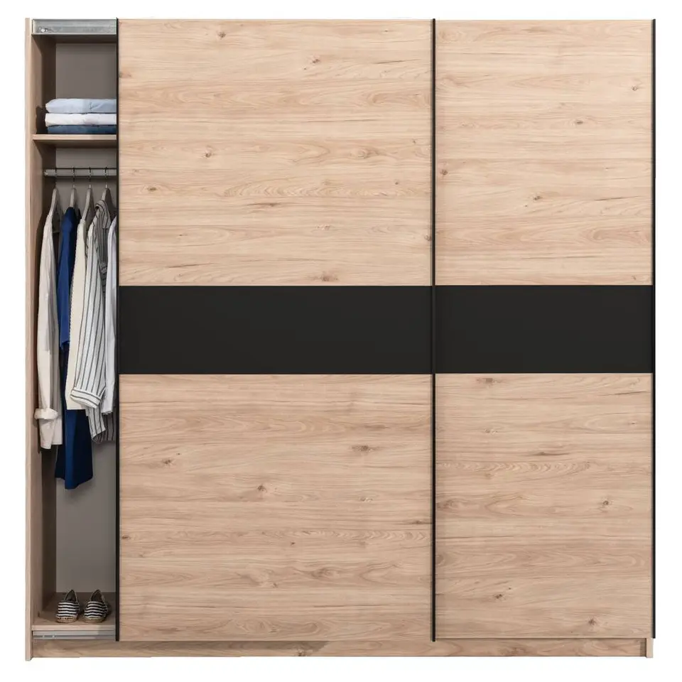 Schuifdeurkast Genua - eikenkleur/antraciet - 204x200x60 cm