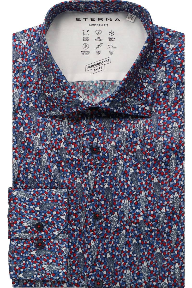 ETERNA Modern Fit Tencel Hemd dunkelblau, Bedruckt