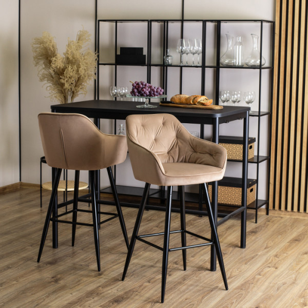 Hoker Krzesło Barowe Oparcie Velvet Do Jadalni Loft Welurowy Beżowy SALEM