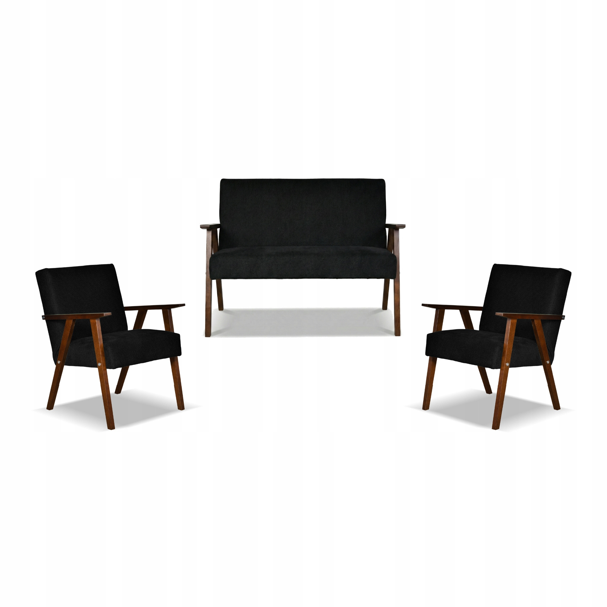 Zestaw mebli PRL retro SOLER sofa fotele Family Meble czarny welur Angel