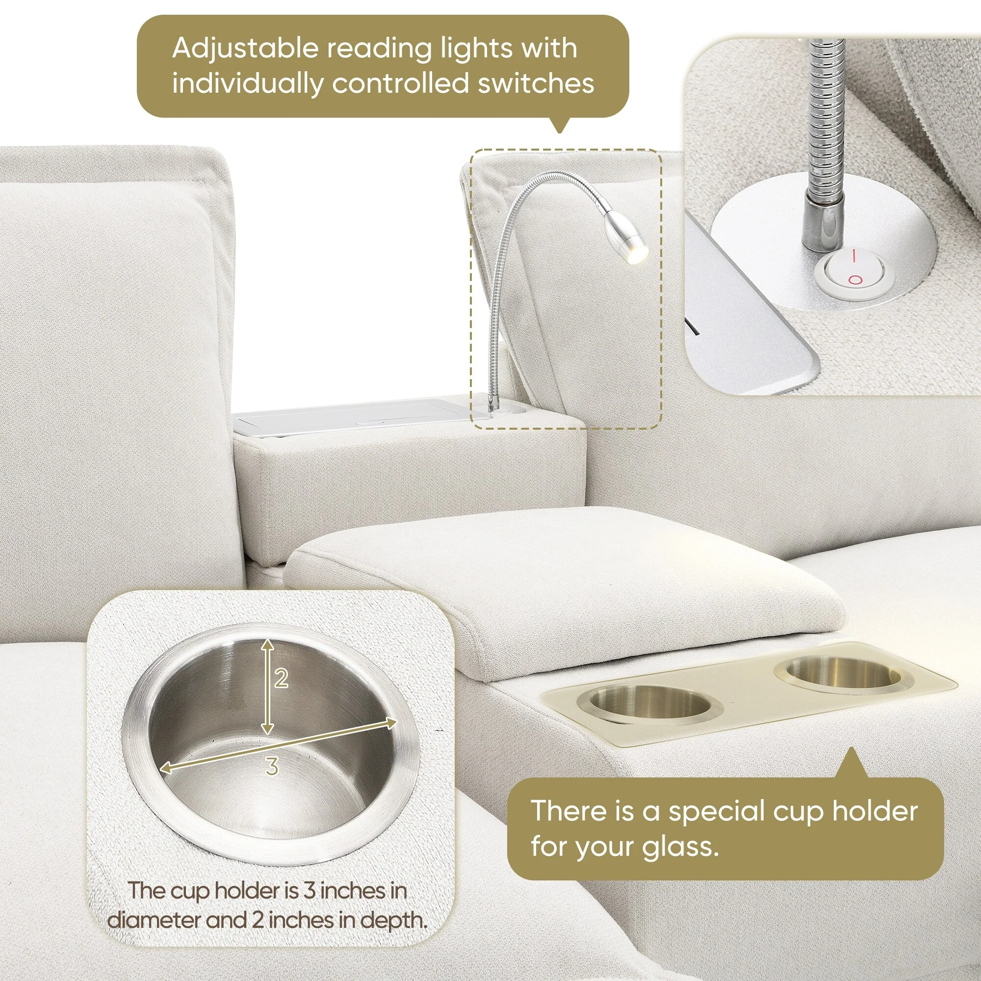 109 Chenille Modular Cloud Sectional Sofa with Console, USB Charger, Reading Light, Cup Holders and Storage (4-Seater)