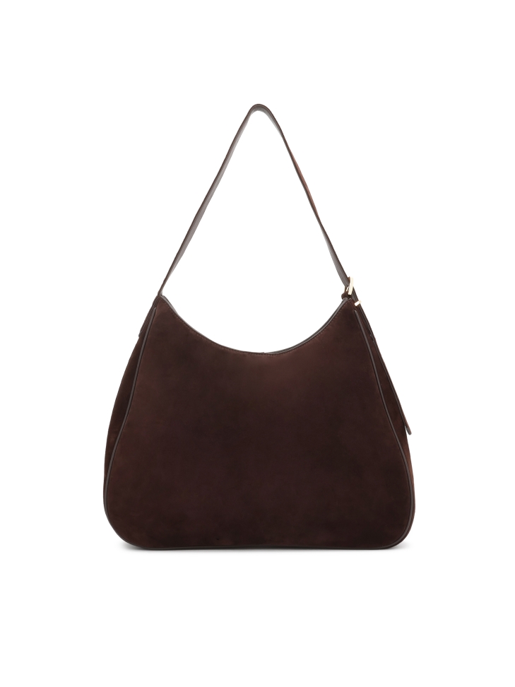 Brown suede trapeze handbag with leather strap