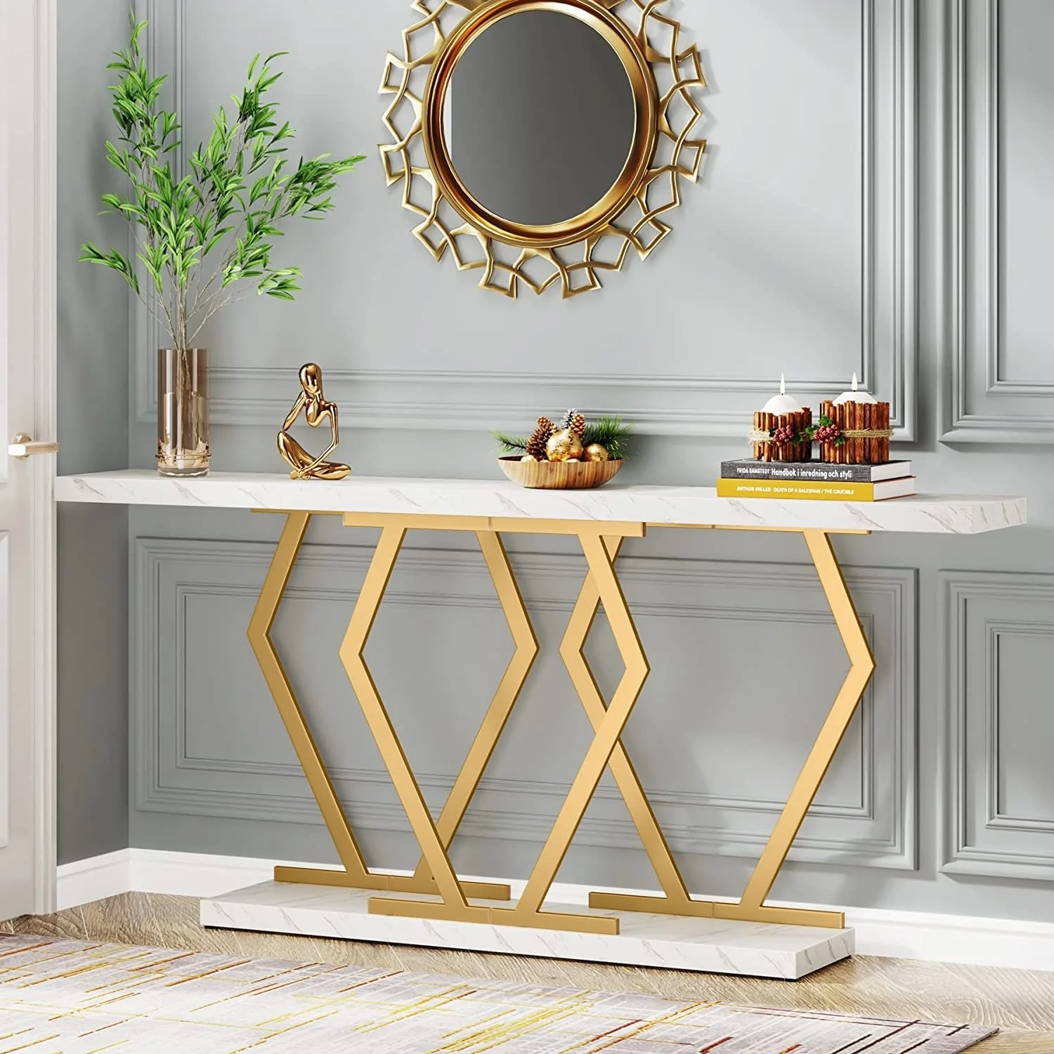 70.9 Inch Long Sofa Console Table for Entryway,Modern Hallway Accent Tables with Stylish Metal Legs