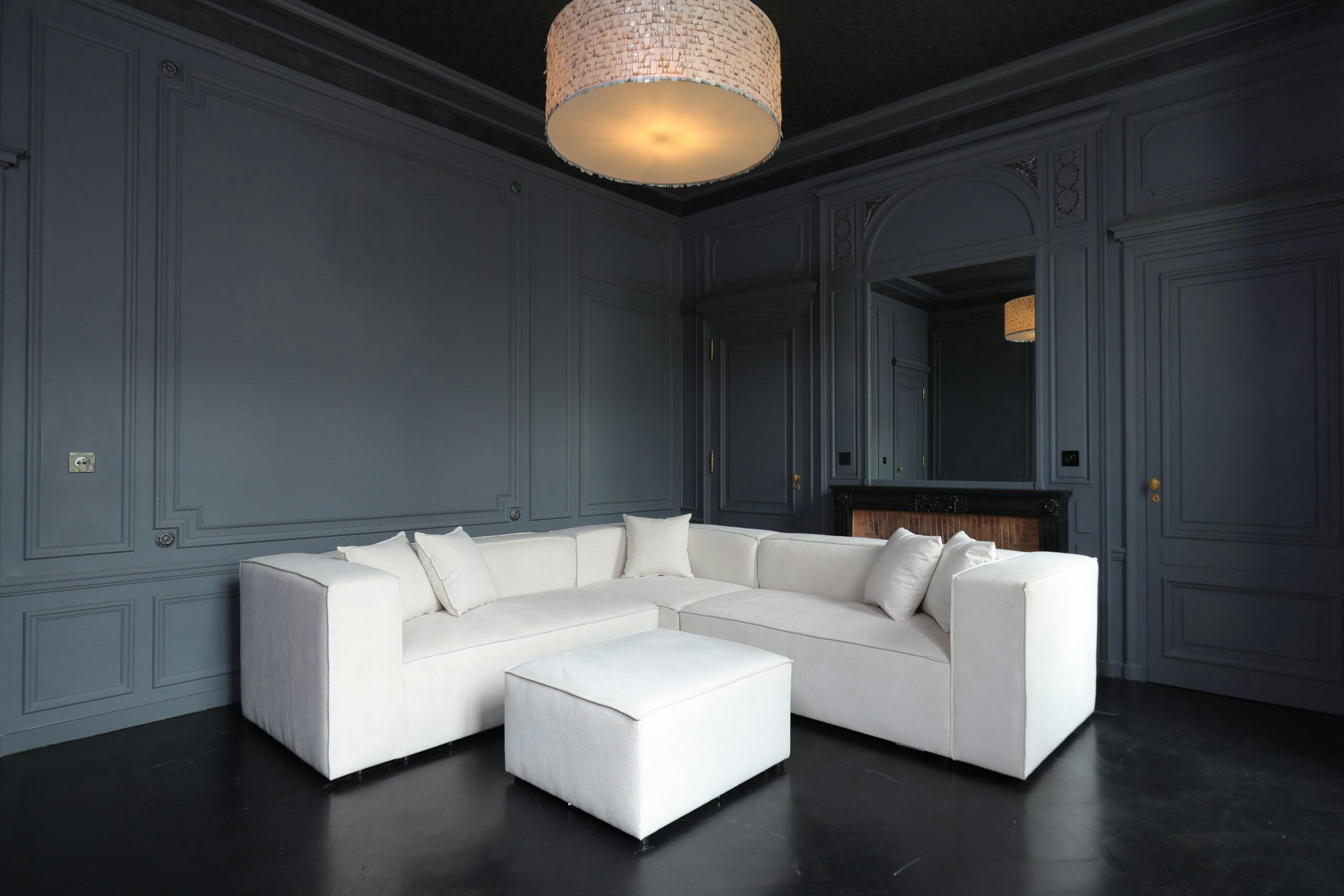 LIVAL - Double angle droit pour canapé modulable en velours côtelé beige