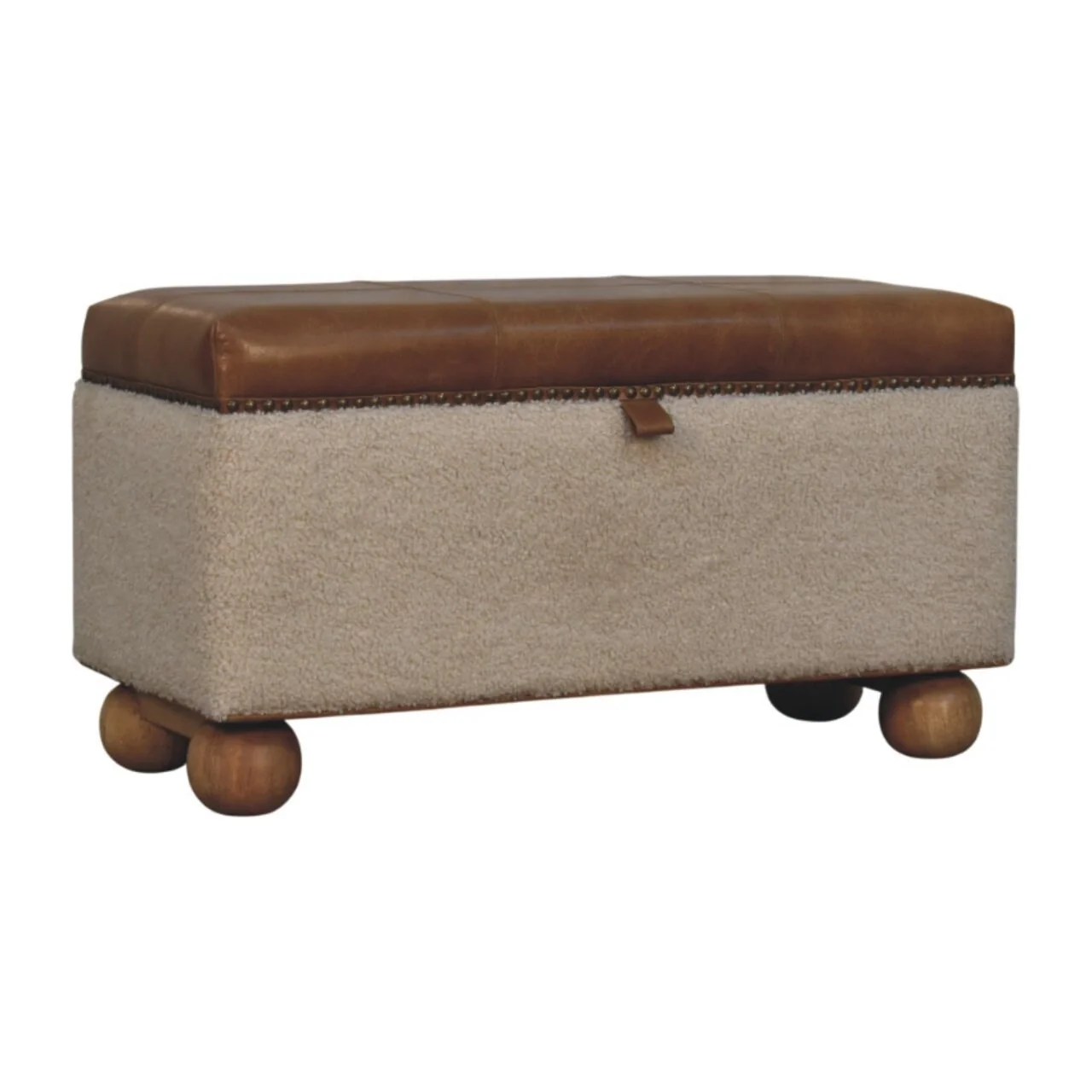 Artisan Furniture Solid Wood Boucle Lid- up Storage Ottoman