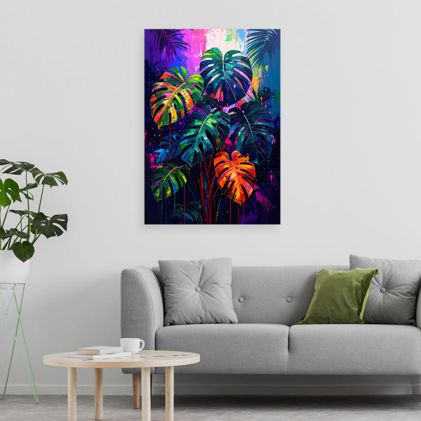 Obraz nowoczesny do salonu, Tropikalne Liście Monstery 20x30