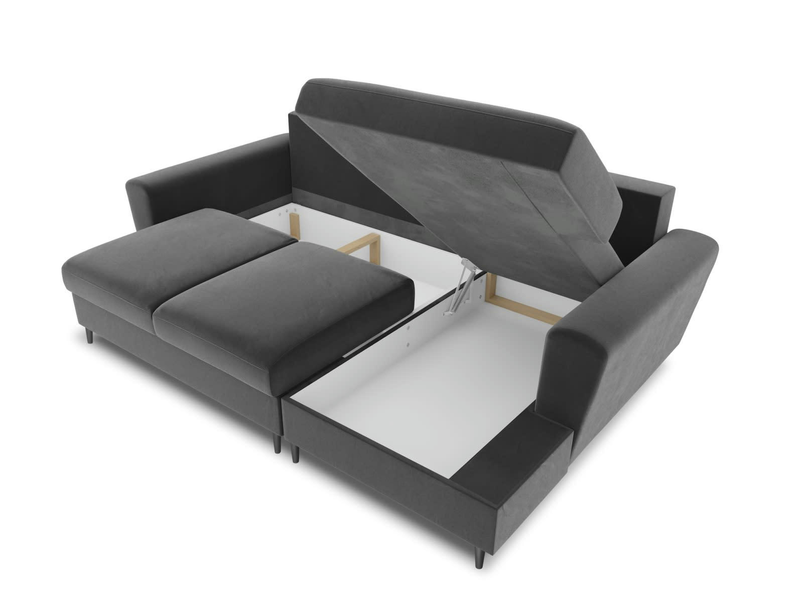 MOGHAN - Canapé d'angle droit 4 places en tissu velours gris clair