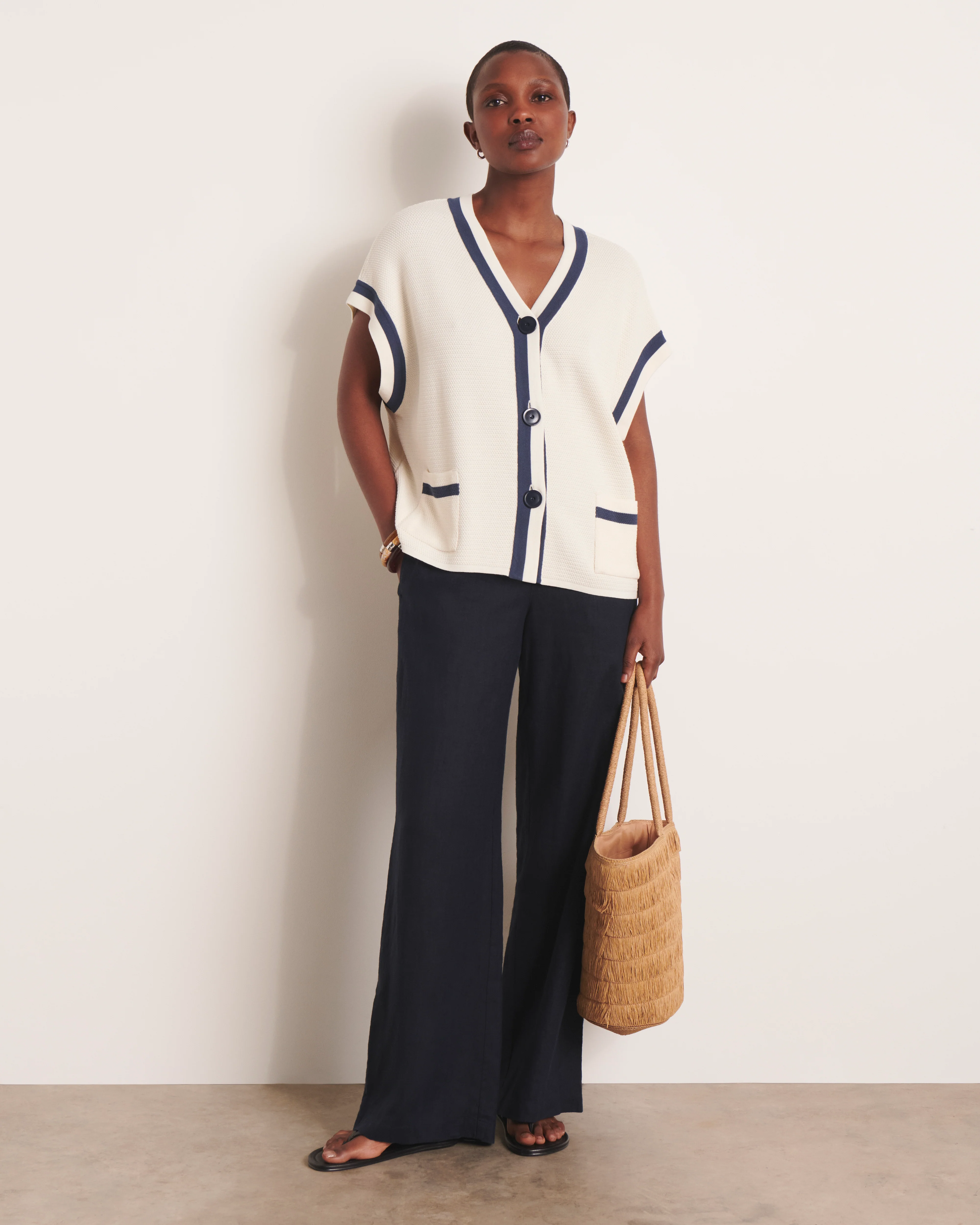 Gilet oversize blanc en maille GRECE13/13112/751