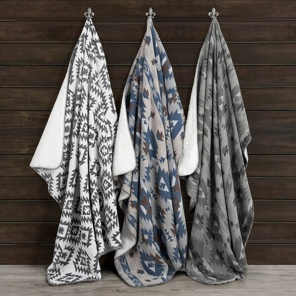 Paseo Road by Hiend Accents Southwest Aztec Design Throw with Sherpa Backing, 50" x 60", Black, 1PC