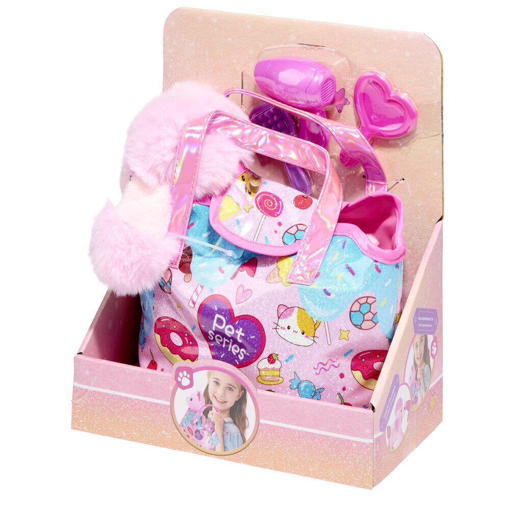 Sac à main enfant chien peluche polyester rose 23,5x6xH27,5cm