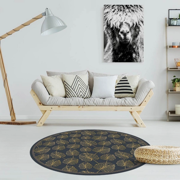 Vinyl Teppich »Jobo«, BxL:136 cm x 136 cm, blau|goldfarben