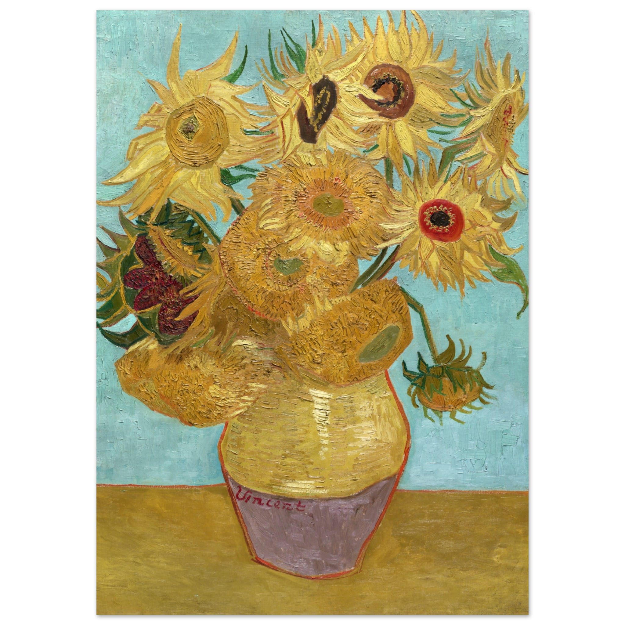 Poster Vincent van Gogh - Vaas met twaalf zonnebloemen  - 50x70 cm - Blauw