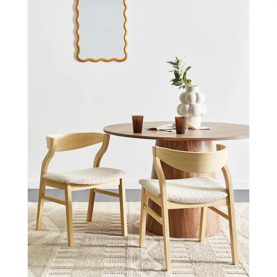 YUBA - Eetkamerstoel set van 2 - Lichthout/Beige - Boucl&eacute;