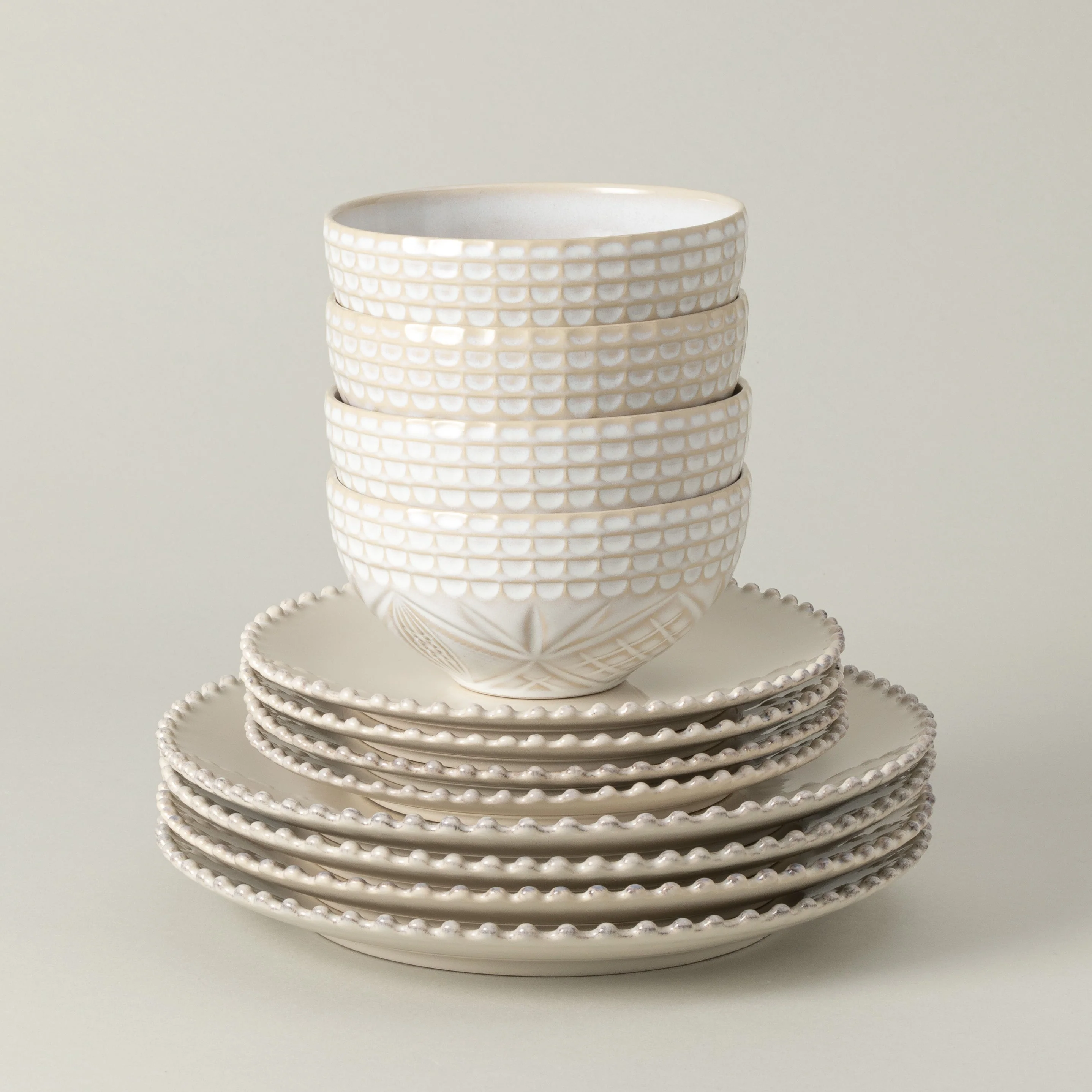 12-Piece Dinnerware Set with Bowl Pearl & Cristal