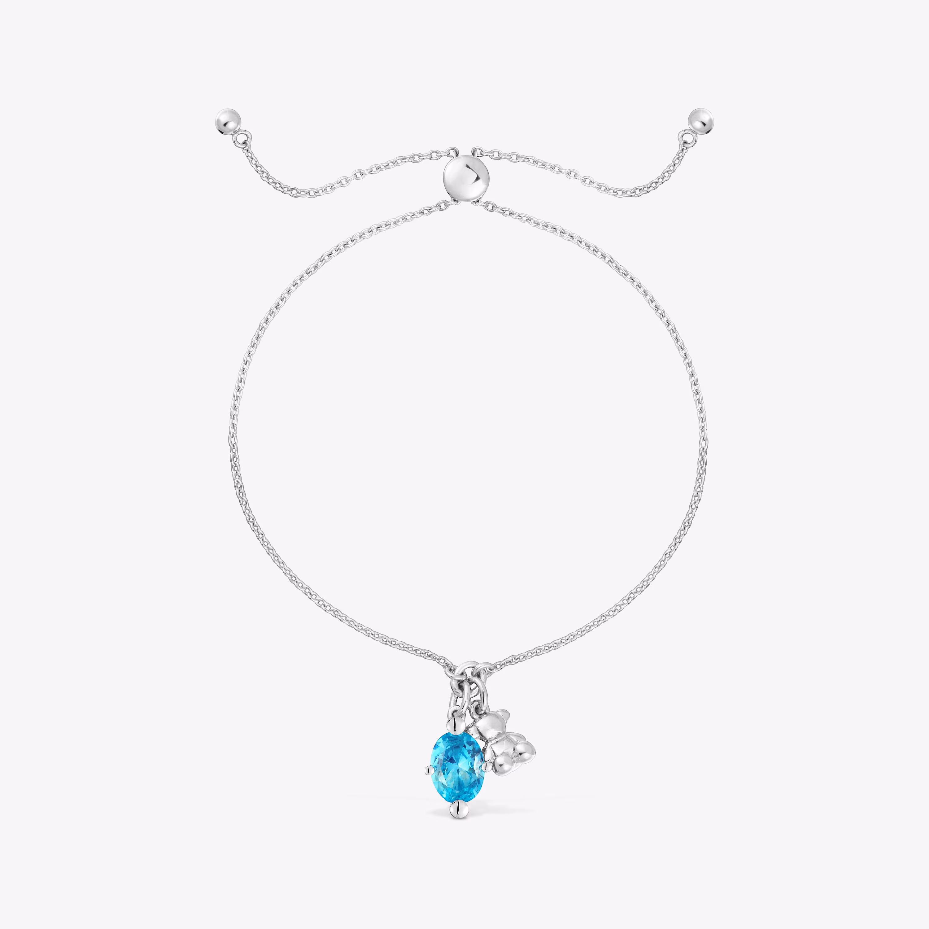 Pulsera cadena motivo oso de plata y zafiro azul creado en laboratorio Bold Bear LGG
