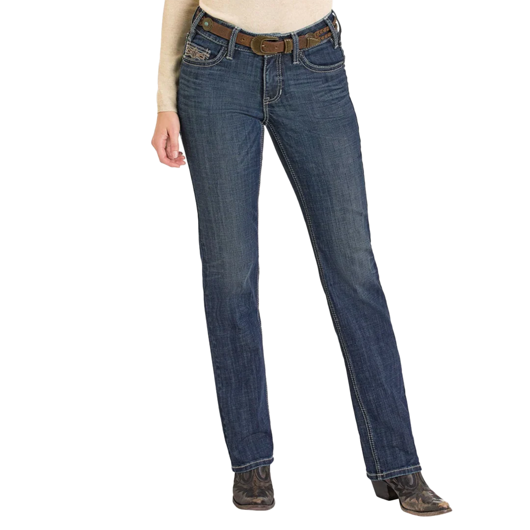 Женские джинсы Rock & Roll Denim из денима с кожаной отделкой, вышитыми карманами, скромным кроем.