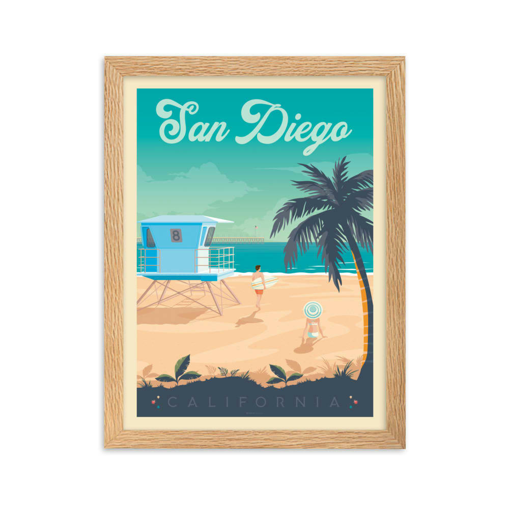 - Affiche San Diego Californie Etats-Unisavec Cadre (Bois) 21x29,7 cm
