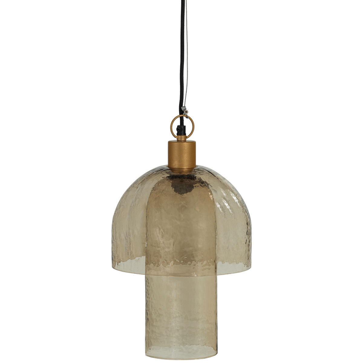 WOOOD hanglamp dubbele kap Gigi - Gehamerd Glas - Naturel - 31x22x22