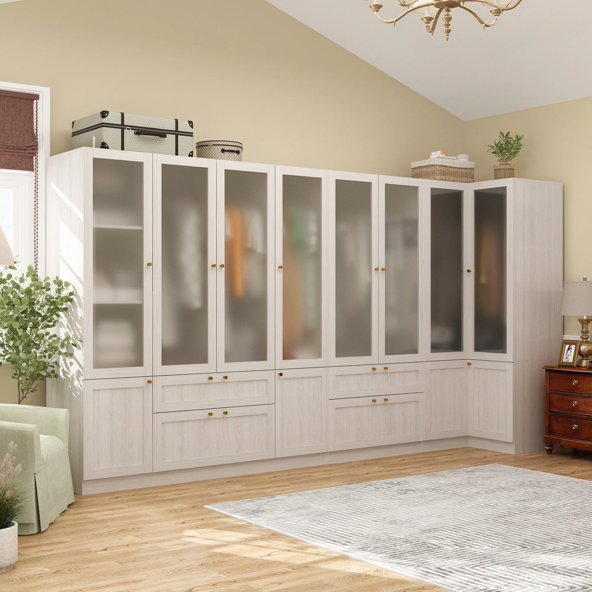 Large Glass Combination Cabinet: Contemporary Storage Closet Armoires
