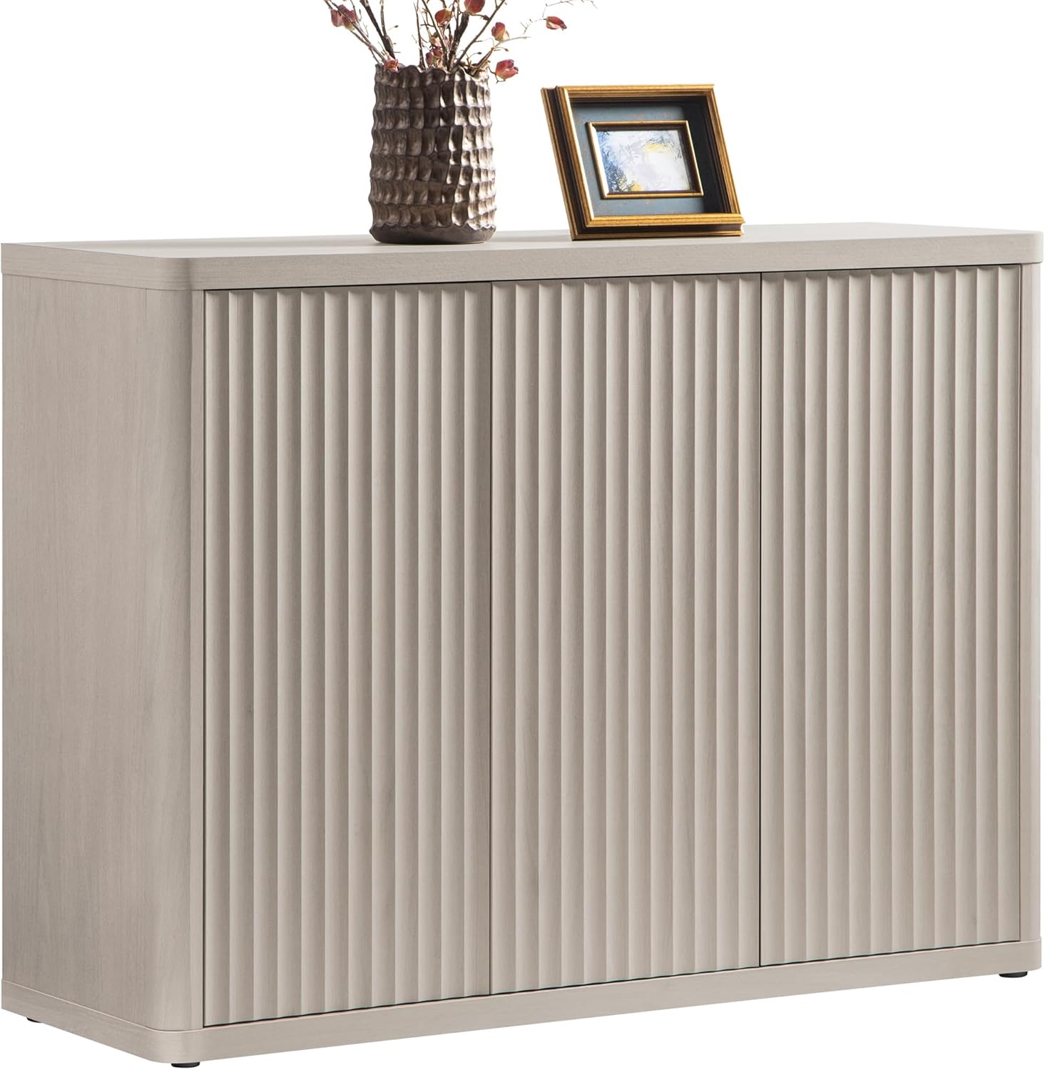 SICOTAS Buffet Cabinet with Storage Accent Sideboard with 3 Doors Modern 46.6 Wide Credenza Fluted Buffet Table Media Console Cabinet Entryway Cabinets for Living Room Kitchen Dining Room Hallway