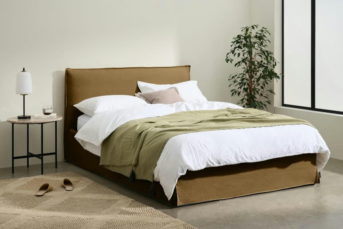 ORSA - Lit coffre en lin marron 140x200