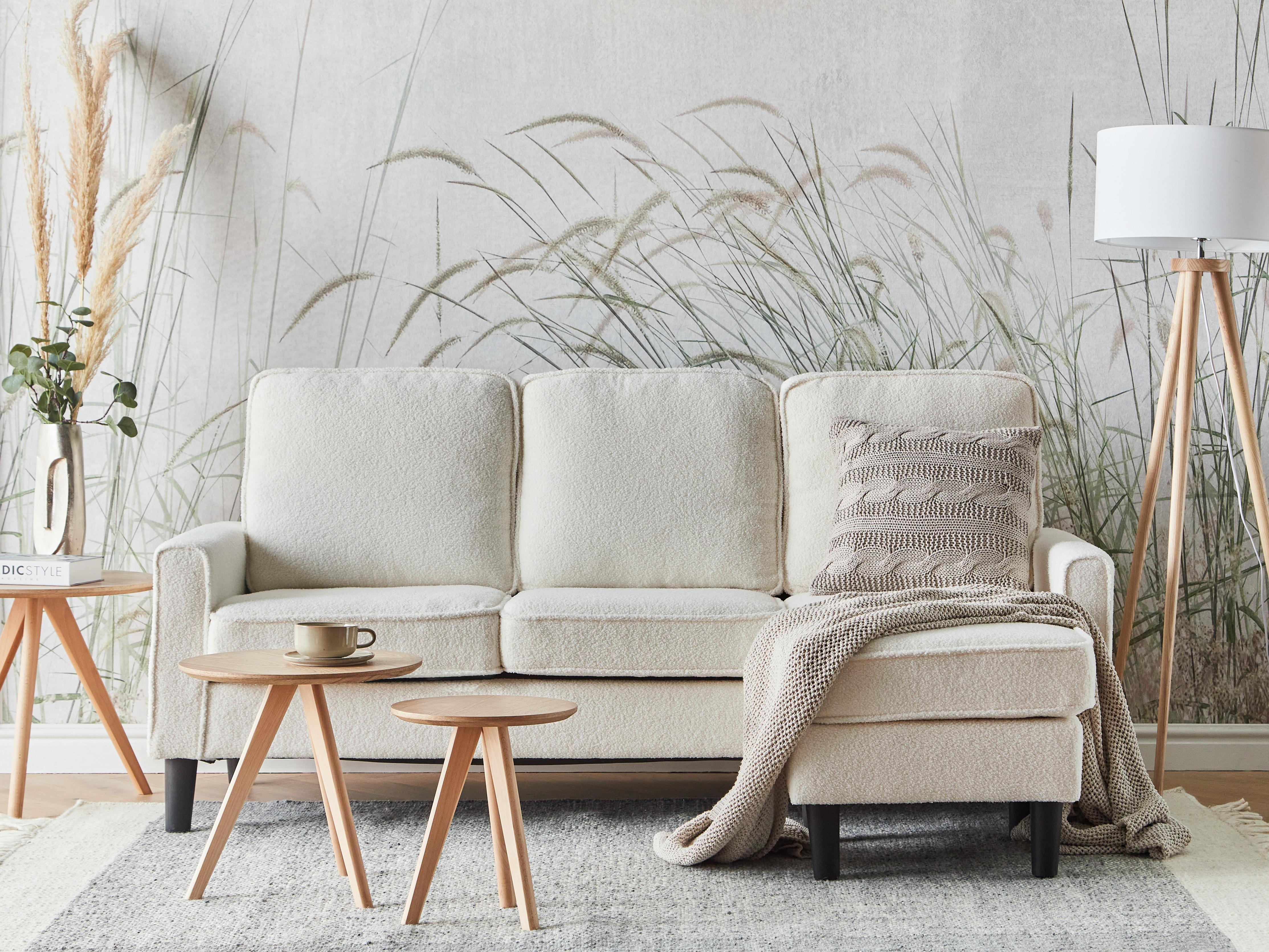 Sofa 3 Seater AVESTA Boucle White with Ottoman