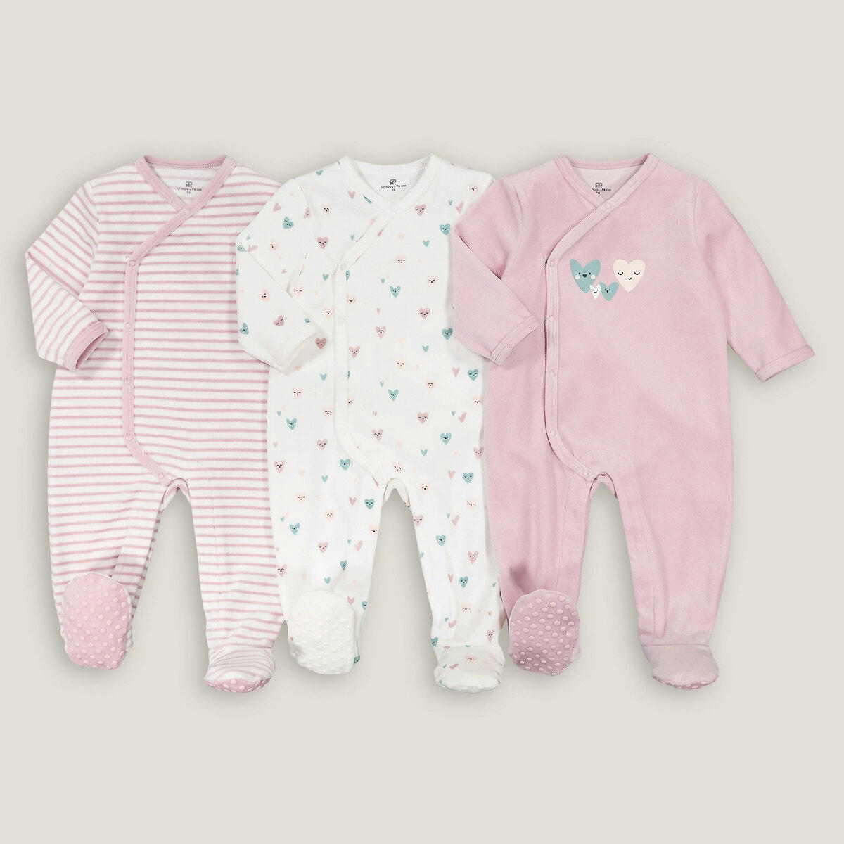 Lot de 3 pyjamas 1 pièce velours