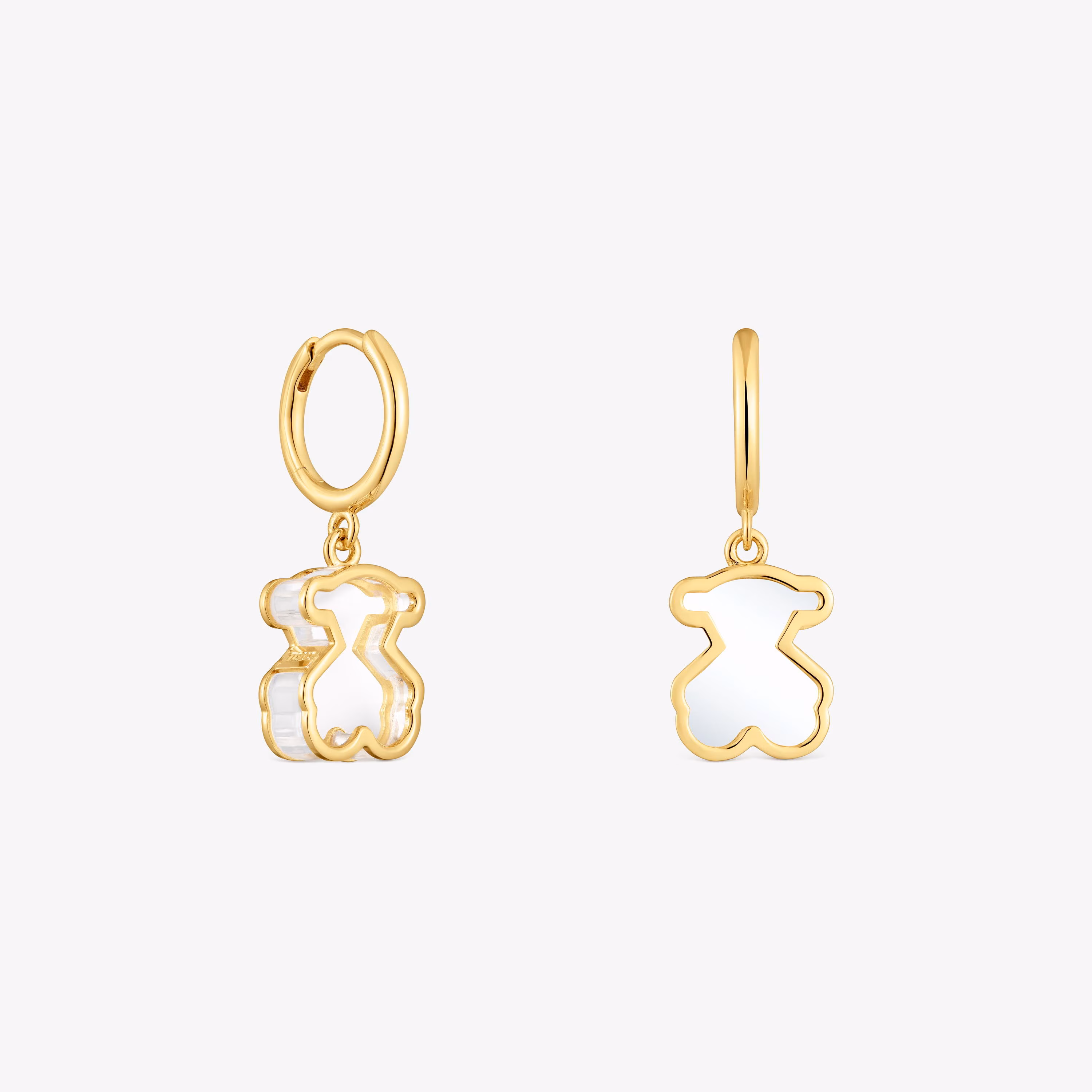 Pendientes de aro con baño de oro 18 kt sobre plata y metacrilato blanco Galaxy