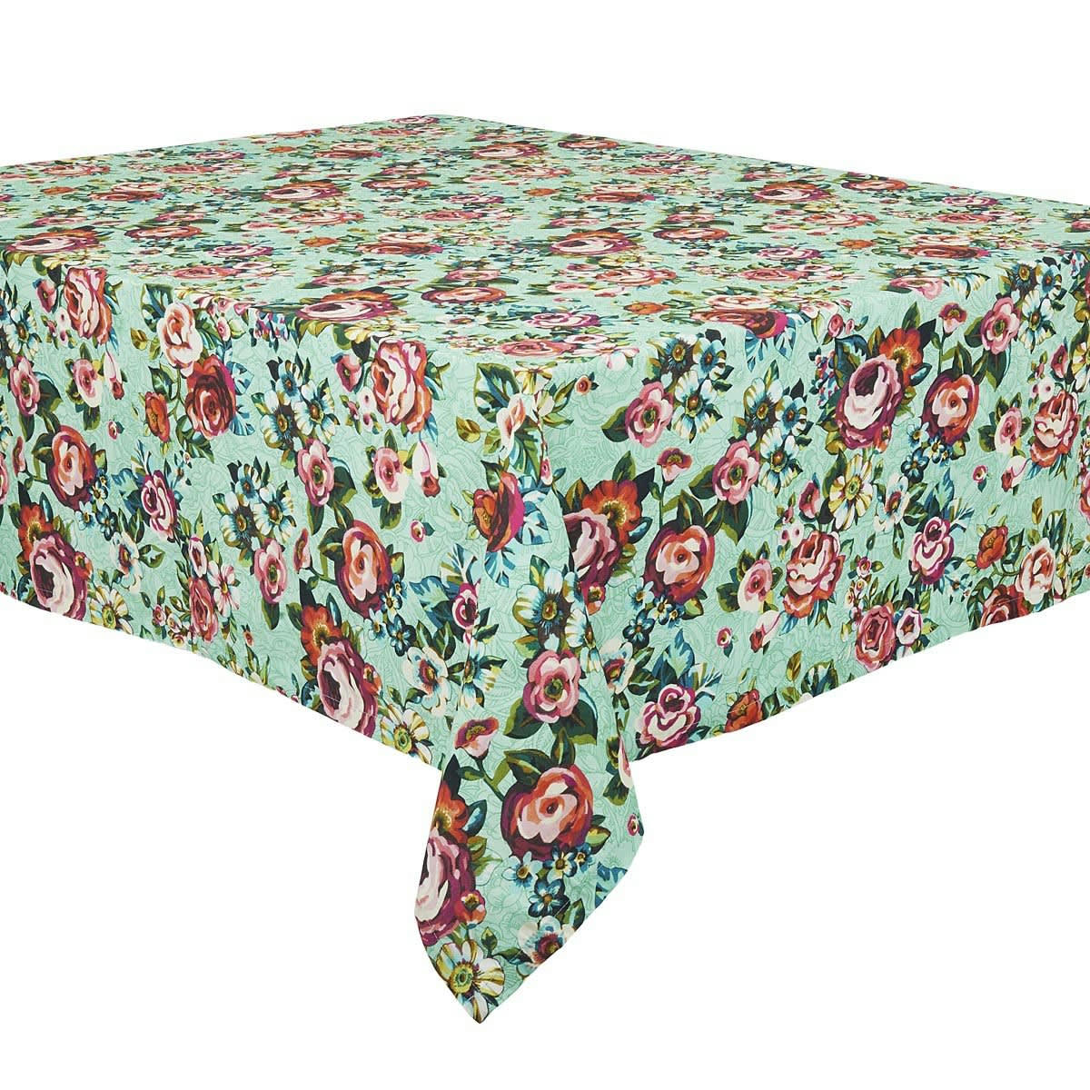 DEVI - Nappe grand format en coton imprimé fleuri Lagon 140x235